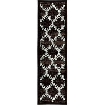 3' x 8' Black Geometric Stain Resistant Runner Rug