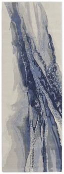 3' x 8' Blue Gray and Ivory Abstract Power Loom Runner Rug