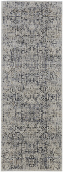 3' x 8' Ivory Gray and Taupe Abstract Power Loom Distressed Runner Rug with Fringe