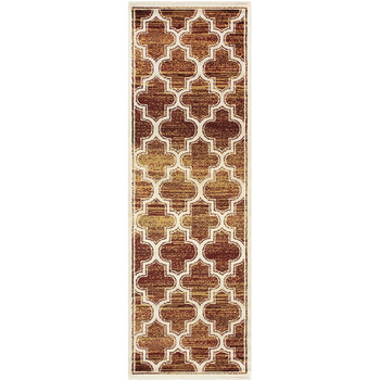 3' x 8' Brick and Gold Geometric Stain Resistant Runner Rug