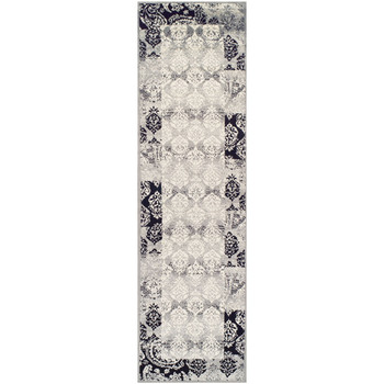 3' x 8' Black and Gray Damask Power Loom Distressed Stain Resistant Runner Rug