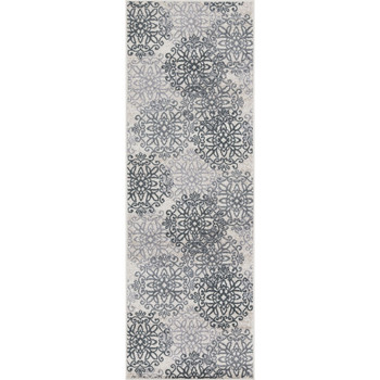 3' x 8' Oatmeal and Gray Medallion Power Loom Stain Resistant Runner Rug
