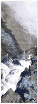 3' x 8' Blue Gray and White Abstract Stain Resistant Runner Rug