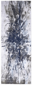 3' x 8' Blue Gray & White Abstract Stain Resistant Runner Rug