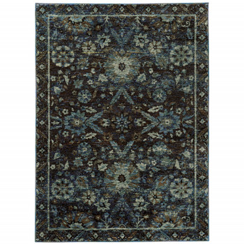 4' x 5' Navy and Blue Oriental Power Loom Stain Resistant Area Rug