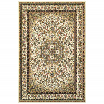 4' x 5' Ivory Beige Machine Woven Oriental Indoor Area Rug