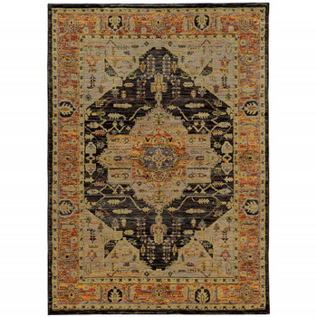 4' x 5' Gold Brown Grey Rust Green & Purple Oriental Power Loom Stain Resistant Area Rug