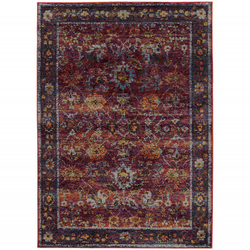 4' x 5' Red Purple Gold and Grey Oriental Power Loom Stain Resistant Area Rug