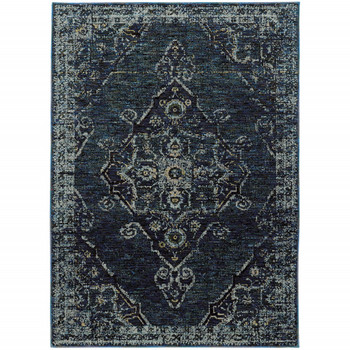 4' x 5' Blue and Brown Oriental Power Loom Stain Resistant Area Rug