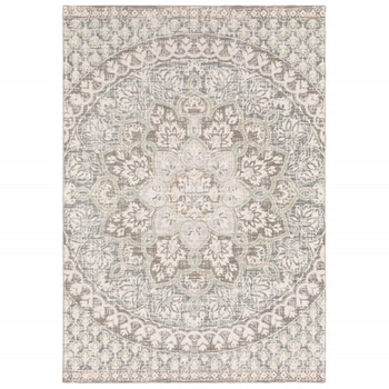 4' x 5' Ivory Grey Distressed Oversize Medallion Indoor Area Rug