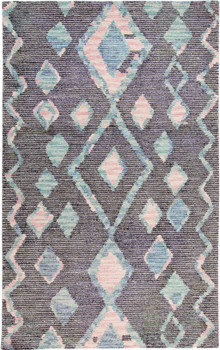 4' x 6' Blue Pink and Green Wool Geometric Tufted Handmade Area Rug