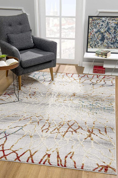 4' x 6' Gold and Ivory Abstract Branches Area Rug