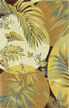 4' x 6' Coral Red Ivory Hand Tufted Tropical Leaves Indoor Area Rug