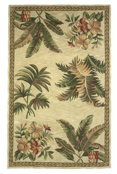 4' x 6' Ivory Hand Tufted Bordered Tropical Plants Indoor Area Rug