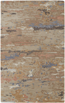 4' x 6' Tan and Blue Wool Abstract Tufted Handmade Stain Resistant Area Rug