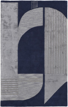 4' x 6' Blue & Silver Wool Geometric Tufted Handmade Area Rug