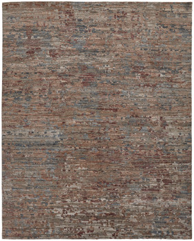 4' x 6' Red and Blue Wool Abstract Hand Knotted Area Rug
