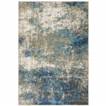 4' x 6' Blue Grey and Beige Abstract Power Loom Stain Resistant Area Rug