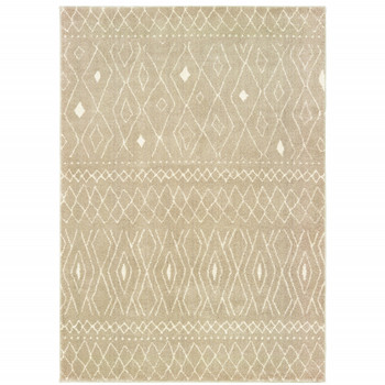 4' x 6' Sand and Ivory Geometric Power Loom Stain Resistant Area Rug
