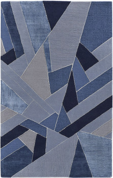4' x 6' Blue and Silver Wool Geometric Tufted Handmade Area Rug