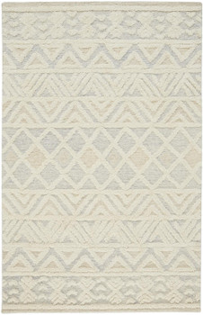 4' x 6' Ivory Blue and Tan Wool Geometric Tufted Handmade Stain Resistant Area Rug