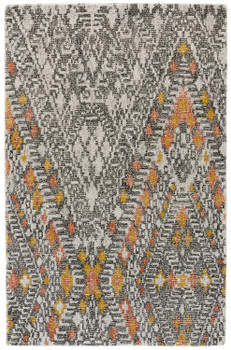 4' x 6' Gray Ivory and Orange Wool Geometric Tufted Handmade Area Rug