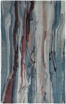 4' x 6' Blue Red and Ivory Wool Abstract Tufted Handmade Stain Resistant Area Rug