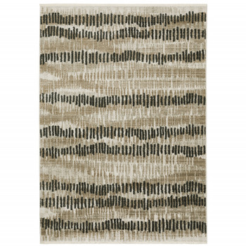 4' x 6' Beige Ivory Charcoal Brown Tan and Grey Abstract Power Loom Area Rug with Fringe