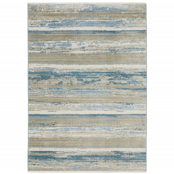 4' x 6' Ivory Beige Grey Blue and Tan Abstract Power Loom Area Rug with Fringe