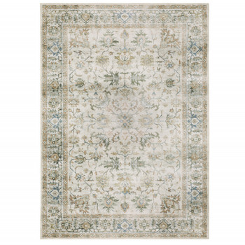 4' x 6' Grey Orange Blue Gold Green and Rust Oriental Printed Non Skid Area Rug