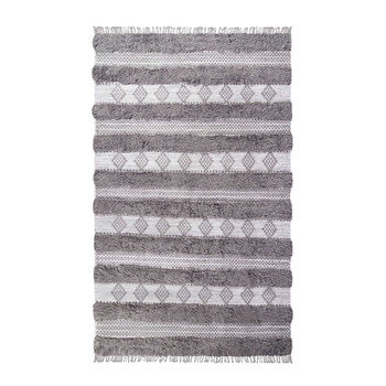 4' x 6' Grey and Silver Wool Striped Flat Weave Handmade Area Rug with Fringe