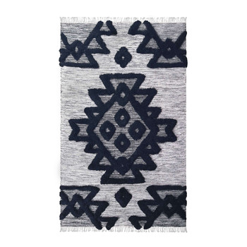 4' x 6' Black and Ivory Wool Geometric Flat Weave Handmade Area Rug with Fringe