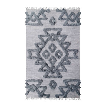 4' x 6' Silver and Grey Wool Geometric Flat Weave Handmade Area Rug with Fringe