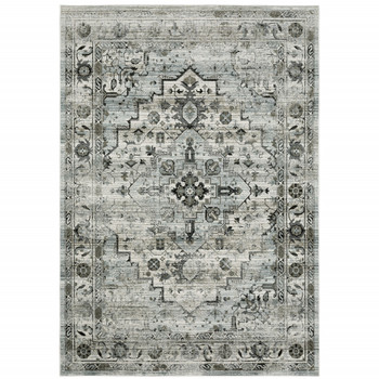 4' x 6' Ivory Grey Charcoal Blue and Taupe Oriental Power Loom Stain Resistant Area Rug