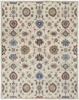 4' x 6' Ivory Blue and Tan Wool Floral Tufted Handmade Stain Resistant Area Rug