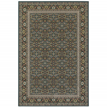 4' x 6' Navy Blue Green Red Ivory and Yellow Oriental Power Loom Stain Resistant Area Rug
