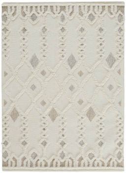 4' x 6' Ivory Tan and Silver Wool Geometric Tufted Handmade Stain Resistant Area Rug