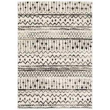 4' x 6' Ivory and Black Eclectic Patterns Indoor Area Rug