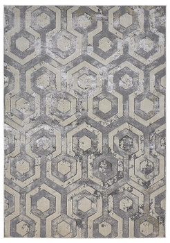 4' x 6' Gray Taupe and Silver Abstract Area Rug