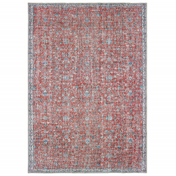 4' x 6' Red and Blue Oriental Power Loom Stain Resistant Area Rug
