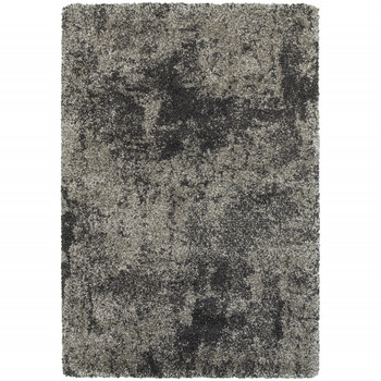 4' x 6' Charcoal Silver and Grey Abstract Shag Power Loom Stain Resistant Area Rug