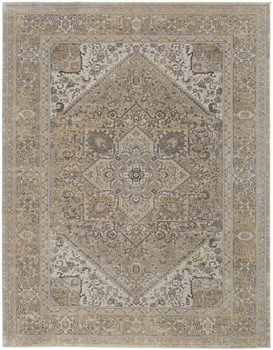 4' x 6' Brown Ivory and Tan Floral Power Loom Distressed Area Rug