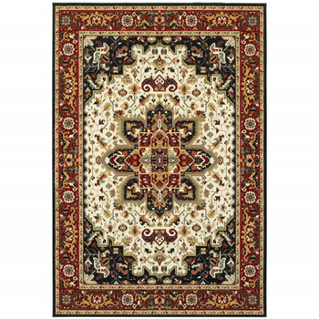 4' x 6' Red and Ivory Oriental Power Loom Stain Resistant Area Rug