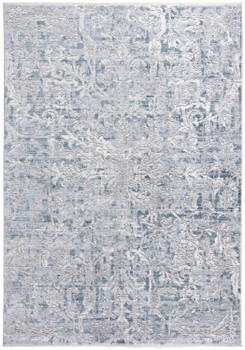 4' x 6' Blue Gray and Silver Abstract Distressed Viscose Area Rug with Fringe