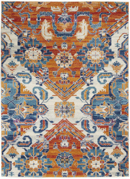 4' x 6' Orange and Ivory Floral Power Loom Area Rug