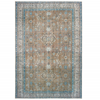 4' x 6' Gold and Grey Oriental Power Loom Stain Resistant Area Rug