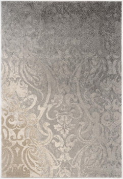 4' x 6' Grey Damask Power Loom Stain Resistant Area Rug