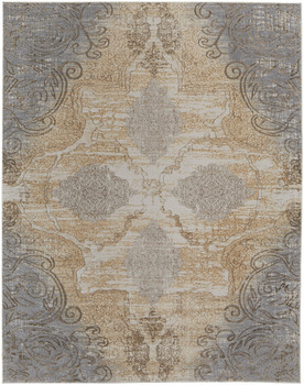 4' x 6' Silver Tan and Gray Floral Power Loom Area Rug