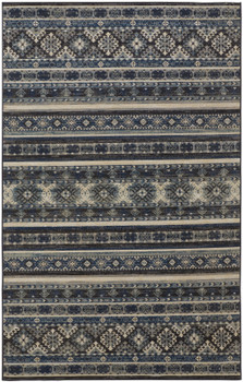 4' x 6' Blue Tan and Black Geometric Power Loom Distressed Stain Resistant Area Rug