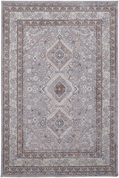 4' x 6' Gray Orange and Ivory Floral Power Loom Stain Resistant Area Rug